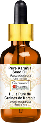 Greenwood Essential Karanja Seed (Pongamia pinnata) with Glass Dropper | Cold Pressed | Natural | Undiluted | For Diluting Essential Oils | For Hair, Skin & Massage | Men & Women | X 2 100ml (3.38 oz)