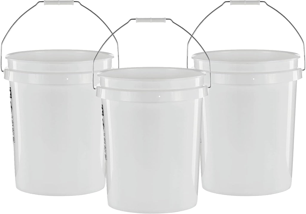 United Solutions 5 Gallon Bucket - 3 Pack, White, Heavy Duty BPA-Free Plastic Bucket, Comfortable Handle, Easy to Clean, Perfect for on The Job, Home Improvement, or Household Cleaning