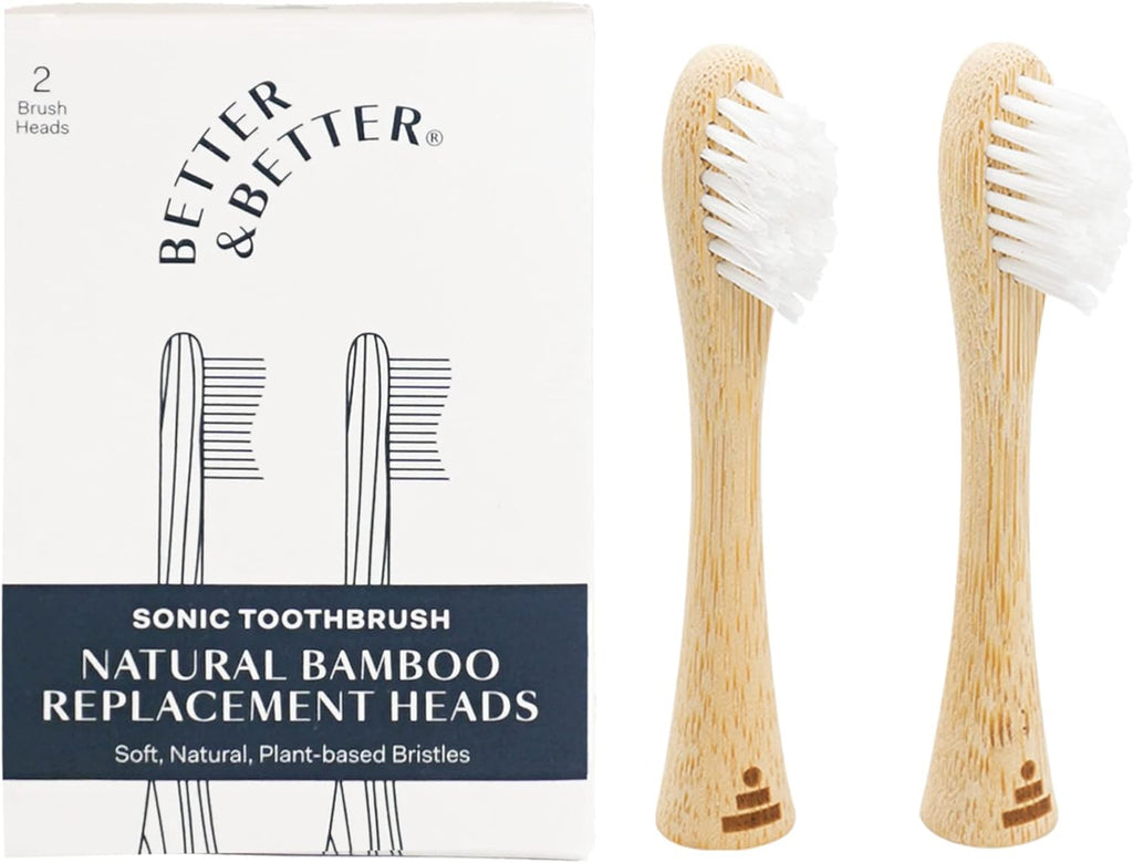 Better & Better Bamboo Sonic Toothbrush Replacement Heads | Replaceable Bamboo Sonic Brush Heads w/Soft, Plant-Based Bristles for High-Polish, Gentle Clean | Whitens Surface Stains & Removes Plaque