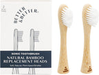 Better & Better Bamboo Sonic Toothbrush Replacement Heads, Fits Brush Only, Plant-Based Bristles, No Microplastics, Biodegradable, Soft, Gentle & Whitening, 2-Pack