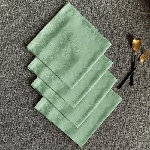 SASTYBALE Flower Jacquard Cloth Napkins 20 x 20 Inch Set of 4 Washable Wrinkle Free Reusable Damask Fabric Napkin for Dining, Party, Indoor, Outdoor, Everyday Used, Sage Green (4 Pieces/Packs)