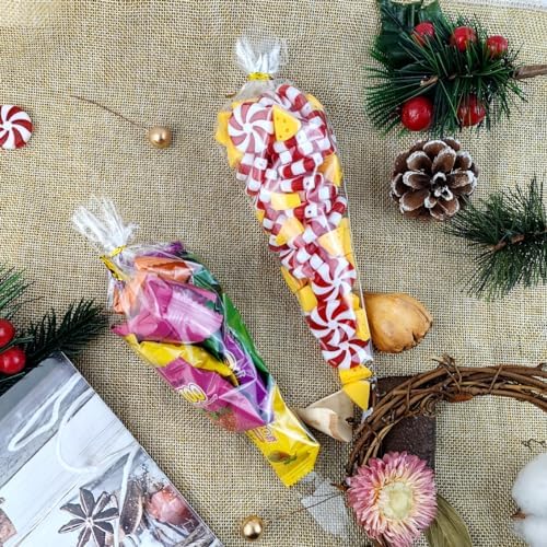 RONYOUNG 300PCS 5x10 Inches Clear Cone Shaped Cellophane Treat Bags With Twist Ties for Treats, Popcorn Favor, Candy (60 Micron)