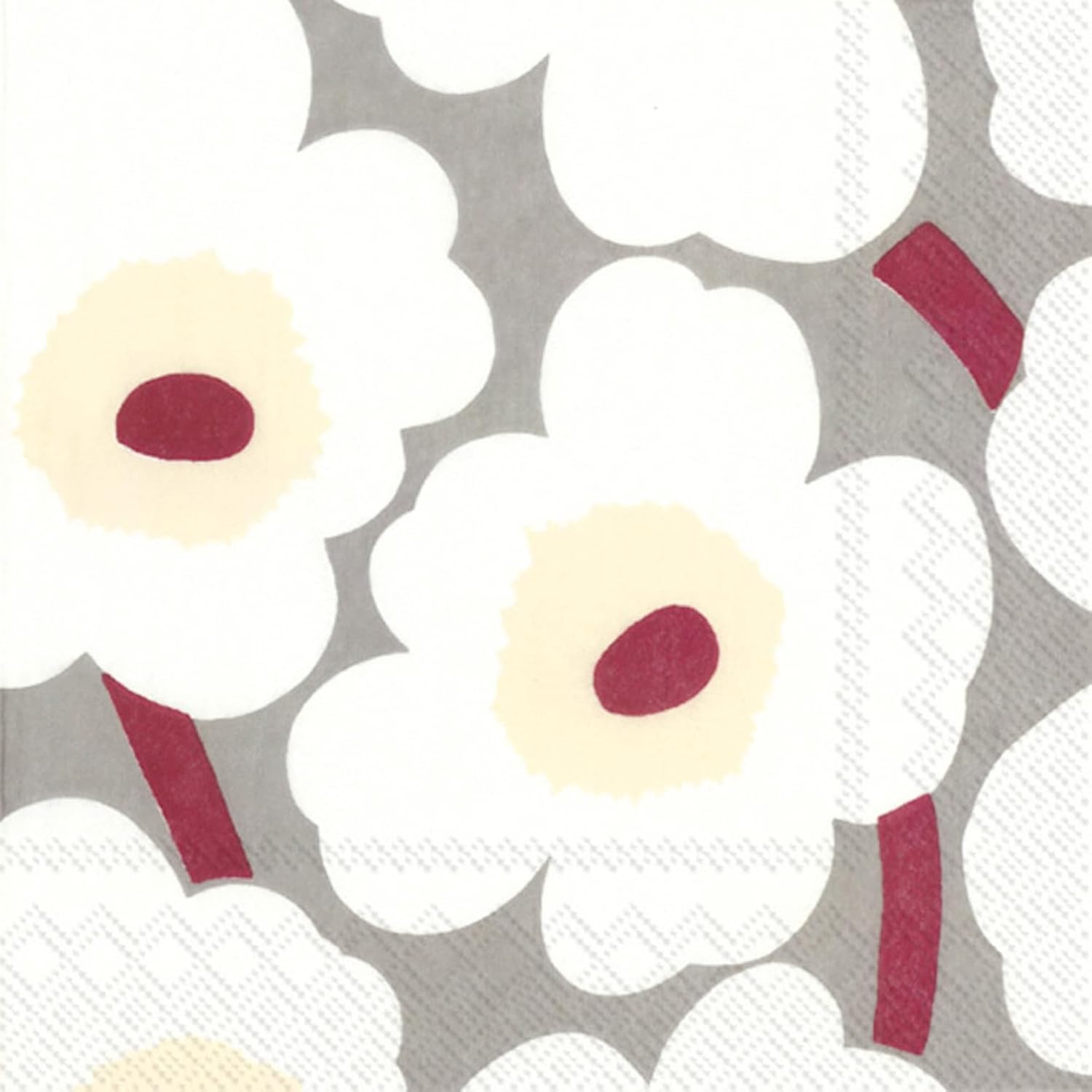 IHR Ideal Home Range Party Napkins Marimekko Disposable 3-Ply Paper Lunch Napkin Pack, 6.5" x 6.5", Unikko (Grey & Cream), 20-Count
