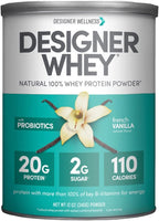 Designer Wellness, Designer Whey, Natural Whey Protein Powder with Probiotics, Fiber, and Key B-Vitamins for Energy, Gluten-Free, French Vanilla, 12oz