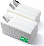 LEKOCH White Napkins with Pocket | Disposable Cloth Like Dinner Napkins | Built-in Flatware Pocket for Wedding Party & Events | Linen Feel | 100 Count