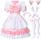 Women Sweet Kawaii Costume Dress Anime French Maid Cosplay Furry Cat Ear Gloves Socks Set
