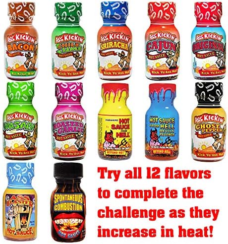 Hot Sauce Challenge Book Of Pleasure & Pain - 12 – 0.75 Ounce Bottles Gift Set - Perfect Premium Gourmet Hot Sauce Gift Set - Try If You Dare!