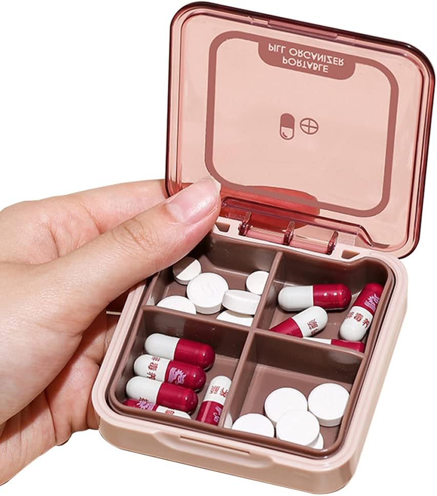 Small Pill Box, BPA Free Pill Case with 4 Large Compartmensts to Hold Vitamins, Moistureproof Portable Pill Box Organiser for Travel (Red)
