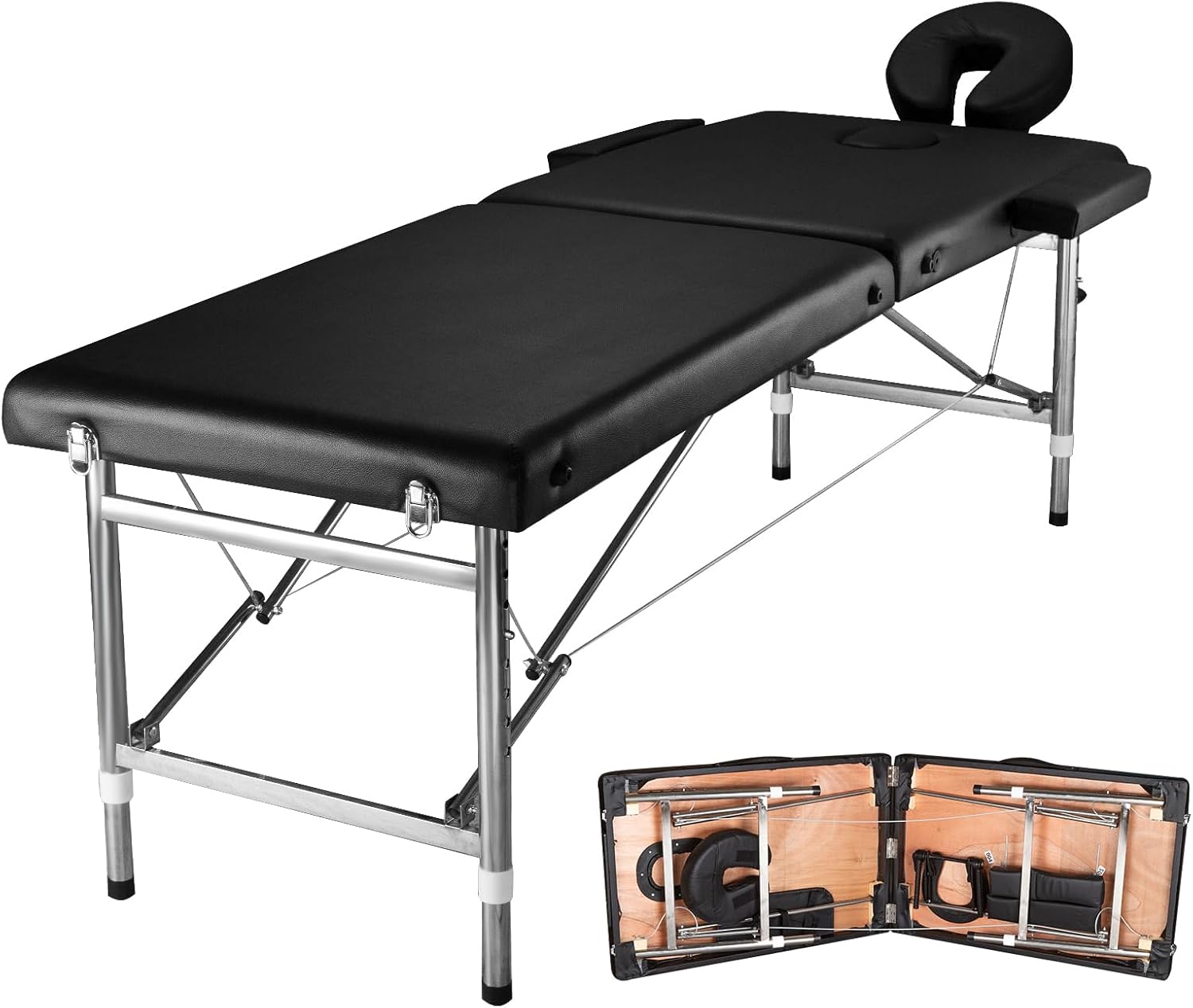 Massage Tables Portable 24" Wide Adjustable Folding Massage Bed, Lightweight Aluminum Esthetician Bed, Tattoo Chair for Client,Tattoo Table for Spa and Beauty Professionals (Black)