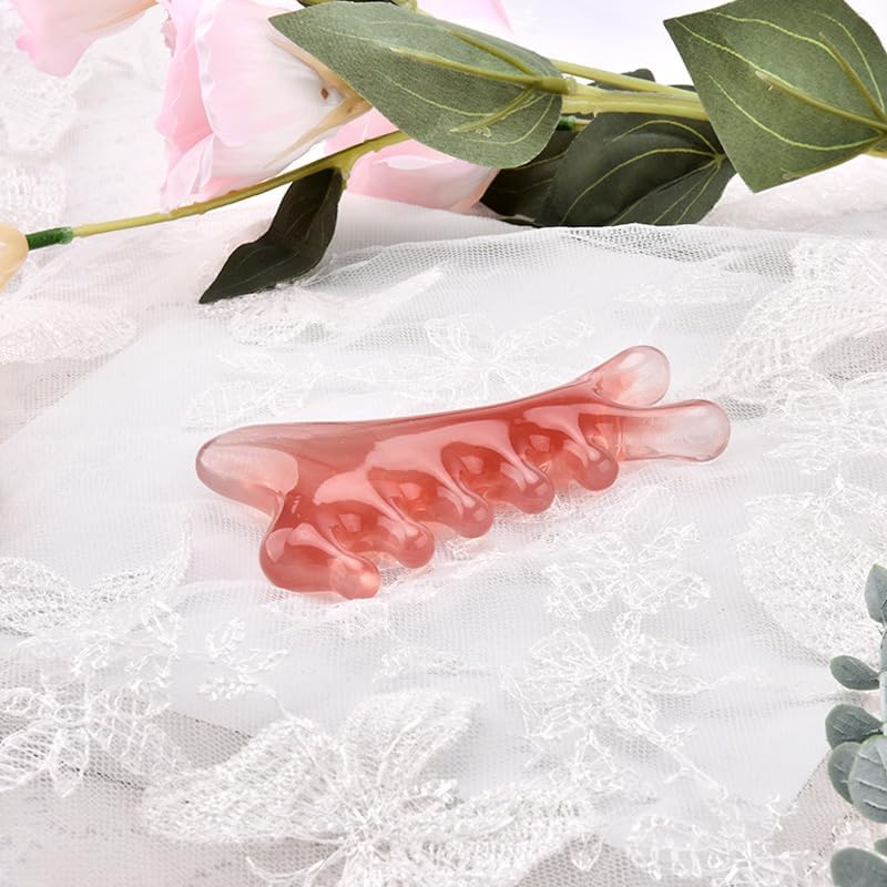 Resin Massage Board Scalp Comb Face Shoulder Massager for Women Ladies Facial Eyes Meridians Massagers Body Relaxation Comb Neck Massage Scrubs Handheld Massager Manual Guasha Tool Pink