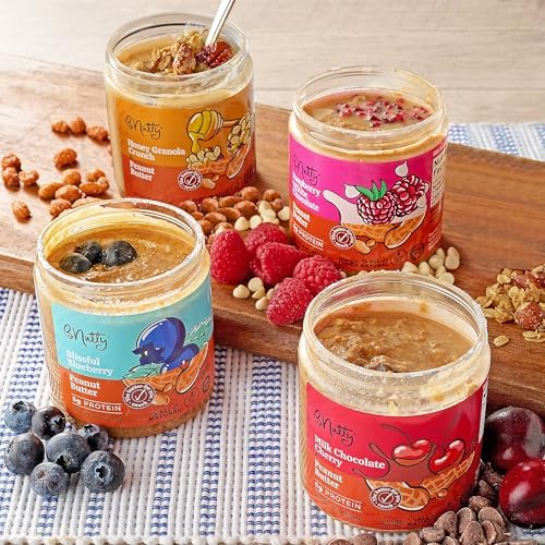 BNutty Fruit Lover's Peanut Butter | Gluten-Free, Natural Ingredients | Assorted Flavors, Smooth & Creamy Peanut Butter | Perfect for Spreads & Snacks | Made in USA | 9oz Jars - 4 Packs