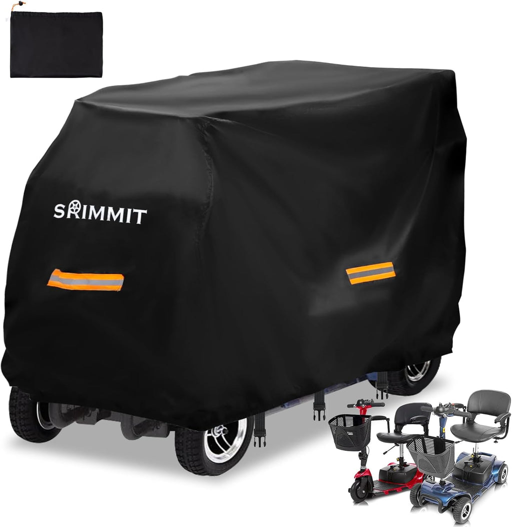Upgraded Mobility Scooter Storage Cover,SRIMMIT Heavy Duty 420D Oxford Fabric Electric Scooter Cover, Waterproof,Anti-UV,Durable with Waterproof Strip,Reflective Strips,3 Buckles(L49"x 23"x 39"）
