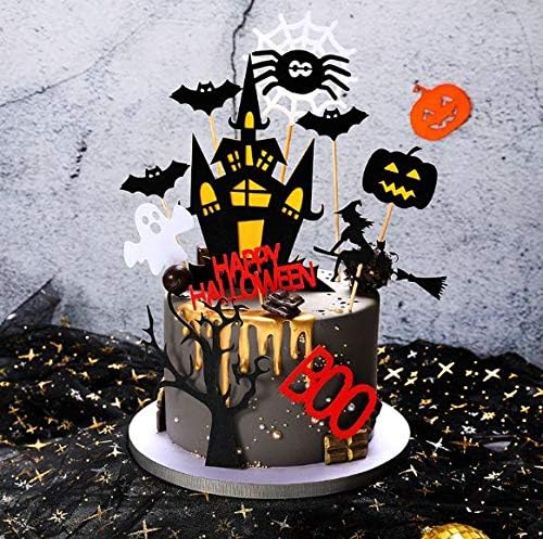 Set of 22 Halloween Cake Topper Cupcake topper Haunted House Cake Topper Halloween Cake Decoration Ghost Cake Decoration Pumpkin Cupcake for Wizard Party Ghost Spider Party