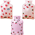 3Pcs Mini Hot Water Bottle Bag/Hand Warmer, Light and Handy, Small Heat Up and Refreezable Cold Pack, Korea Style Cute Therapy Heating Pad Warming Pain Relief, Random Pattern (Pink)