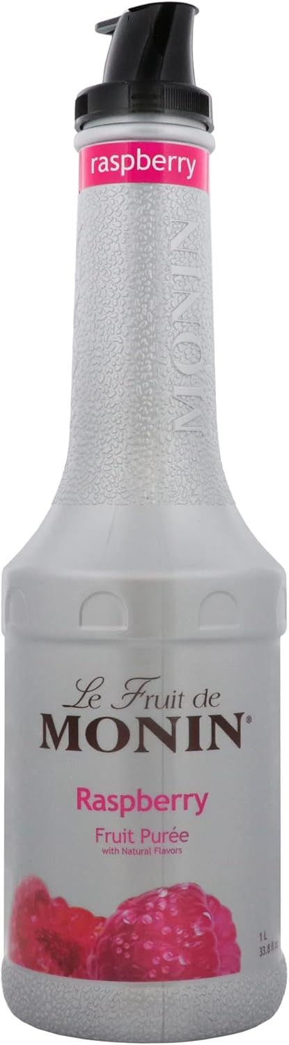 Monin - Raspberry Purée, Rich Berry Flavor, Great for Teas, Sodas, Cocktails, & More, Natural Flavors, No Artificial Sweeteners or Ingredients, Gluten-Free, Vegan, Non-GMO, Clean Label (1 Liter)