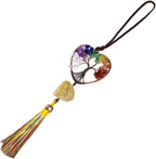 Healing Heart Crystal Tree of Life Hanging Ornament 7 Chakra Gemstone Tassel Hanger Raw Stone Dangle Decor for Window Car, Citrine