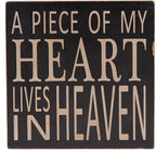E-view Wood Box Sign with Quotes A Piece of My Heart Lives in Heaven, Memorial Sign Table Wall Decor 5.75 x 5.75 inches