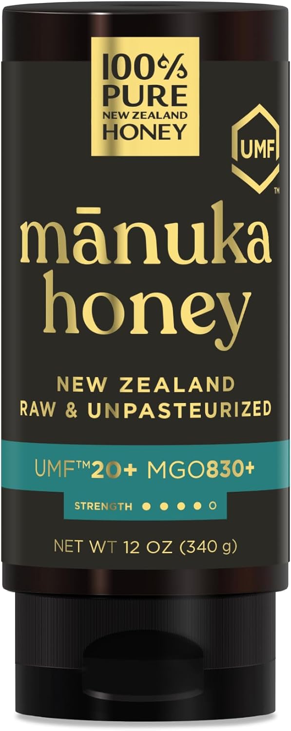Manuka Honey New Zealand 100% Pure UMF 20+ MGO 826+ Squeezy Honey Raw & Unfiltered Certified Award Winning Silky Smooth Taste & Texture 12 Oz