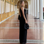 Sexy Solid Color O-Neck Sleeveless Slim Fit Long Dress Summer Evening Party Clubwear for Women