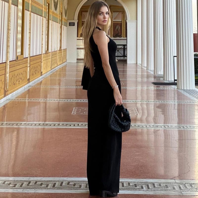 Sexy Solid Color O-Neck Sleeveless Slim Fit Long Dress Summer Evening Party Clubwear for Women