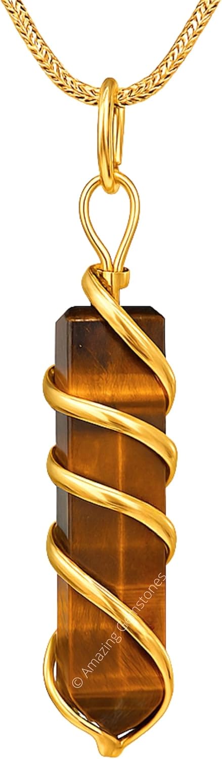 Amazing Gemstone Tiger Eye Gold Spiral Pencil Point Pendant