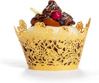 YOZATIA 60pcs Gold Rose Lace Cupcake Wrappers Holders, Laser Cut Cupcake Liners Decorative Liners for Wedding Party Birthday Cake Decoration Supplies