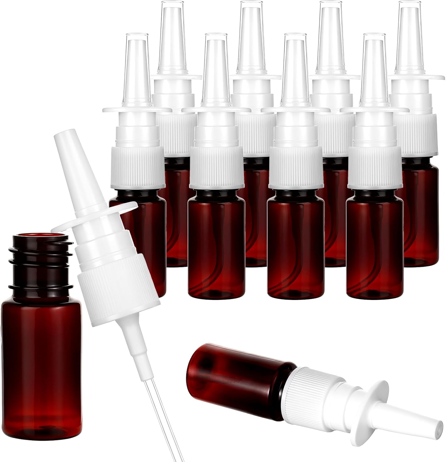 10 ml Nasal Spray Bottle 10Pcs Refillable Atomiser Spray Bottle Brown Plastic Empty Nasal Sprayer for Water Perfume Essential Oils Wound Disinfectant