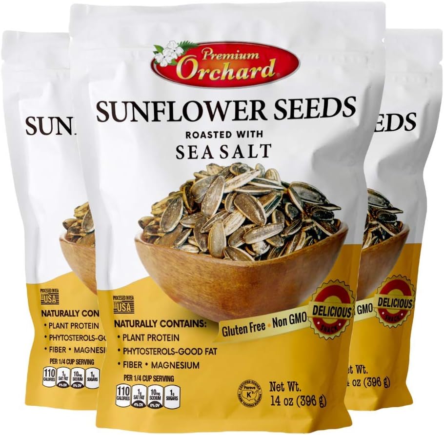 MIXED NUTS Roasted Sunflower Seeds by Premium Orchard - Original Lightly Salted Sunflower Seed In-Shell with Sea Salt Non GMO Gluten Free Snack Vegan KETO Friendly Snacks Low Carb Snack - 3 Bags
