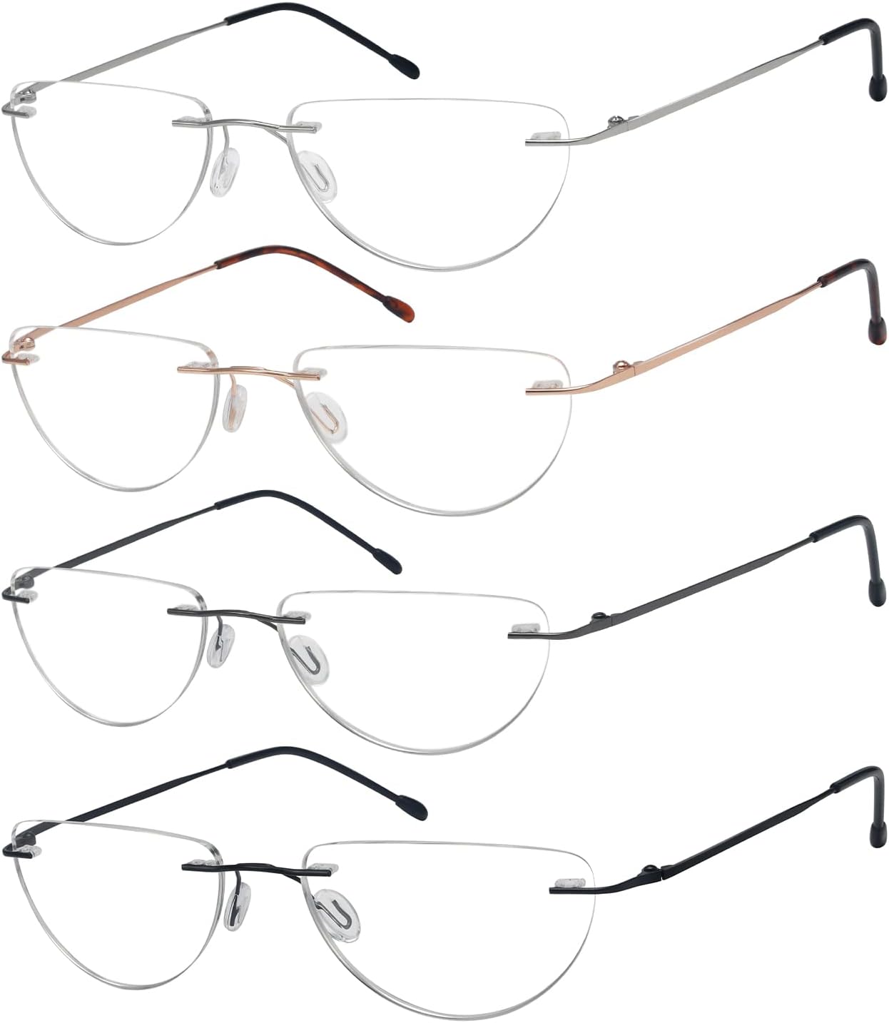 Eyekepper 4-pack Rimless Reading Glasses Lightweight Women Men Half Moon Readers +2.5
