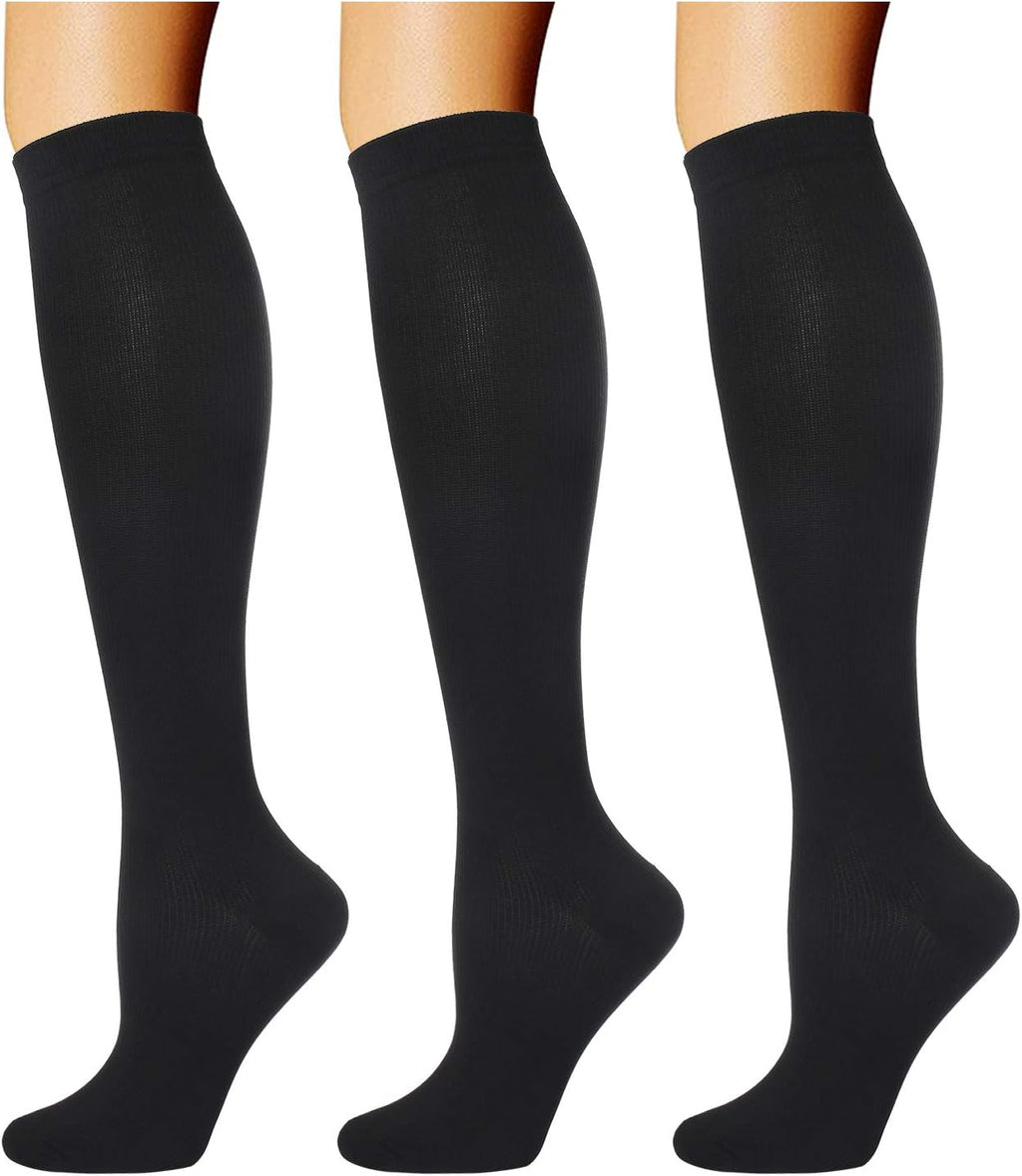 Double Couple 3 Pairs Compression Socks for Women Men 20-30mmhg Knee High Stocking for Sports Running Travel Nurses