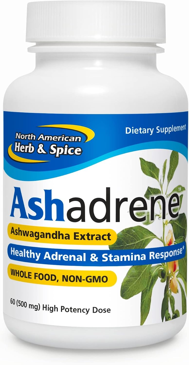 NORTH AMERICAN HERB & SPICE Ashadrene - 60 Capsules - Ashwagandha Extract Fortified with Royal Jelly - Non-GMO - 30 Servings