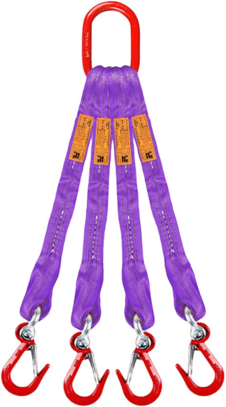 4 Legs Lifting Sling Straps with Hooks, 2T Polyester Strap Lifting Slings with Metal Lifting Ring, Rigging Strap for the Transport and Handling of Goods(6.56ft/2m)