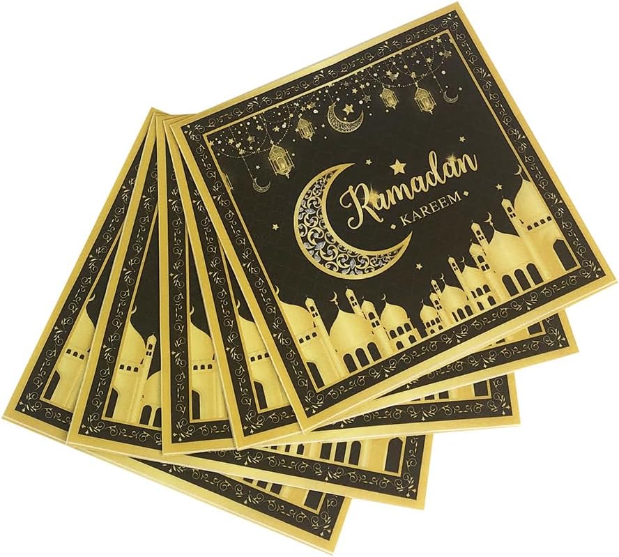 24-Pack Black Eid Mubarak Letter Design Ramadan Mubarak Themed Paper Napkins (6.5 in, 2-Ply)
