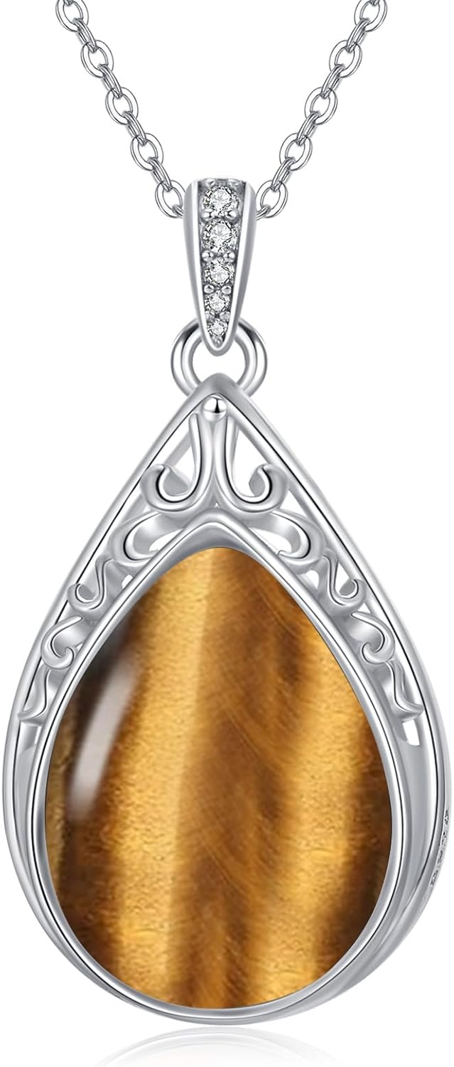 Teardrop Necklace 925 Sterling Silver Filigree Gemstone Pendant Necklace Fine Jewelry Birthday Mother's Day Gifts for Women Her Mom