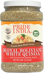 Pride Of India Natural White Royal Quinoa | Superior Grade Whole Grain, 3 lbs Jar | Rich in Bold Flavor & High in Plant Protein | Premium Whole Quinoa Superfood