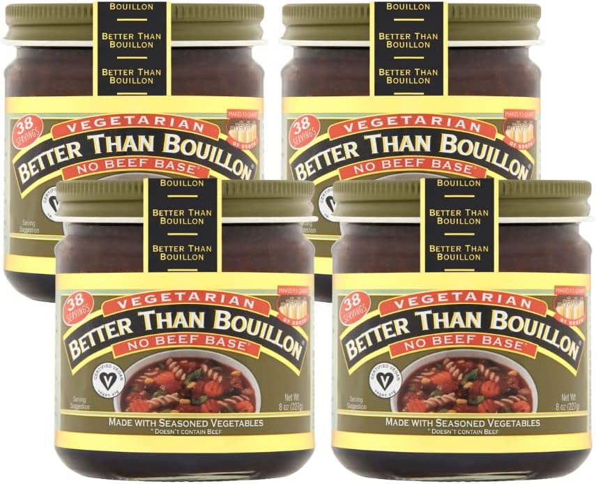 Better Than Bouillon Vegetarian No Beef Base, Made with Seasoned Vegetables, Certified Vegan, Makes 9.5 Quarts of Broth, 38 Servings 8 Ounce (Pack of 4)