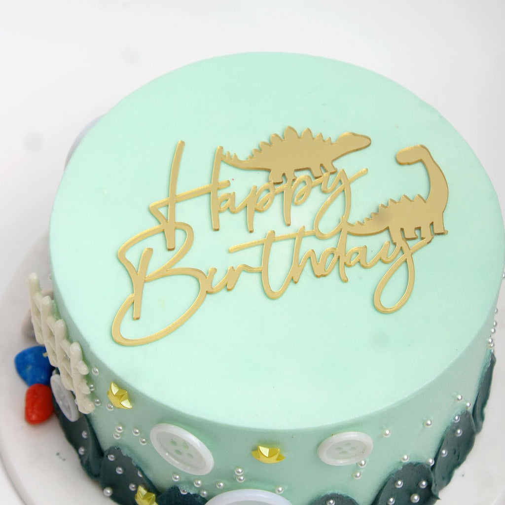 Happy Birthday Cake Topper, Dinosaur Theme Mirror Acrylic Cake Toppers, Boy or Girl Cake Sign Decorations, Happy Birthday Cake Charm Supplies for Birthday Party Cake Dessert