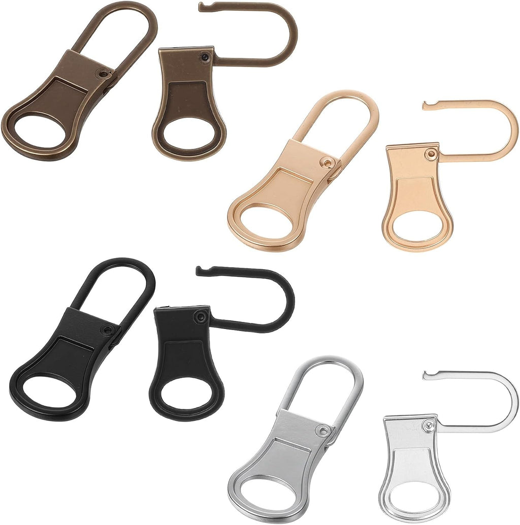 8 Pcs 4 Colors Detachable Zipper Pull Replacement, Metal Zipper Pull Tabs for Small Holes Zippers Pulls Repair Kit for Jackets Luggage Backpacks Shoes Purse Coat Pants (Silver, Gold, Black, Bronze)