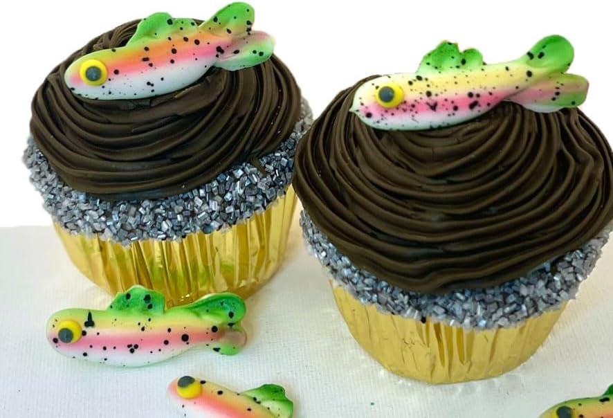 Mini Trout Fishing Pack- 12 pcs Edible Icing Cake Decoration Topper by BakersDozenToGo (Choose Style Below)