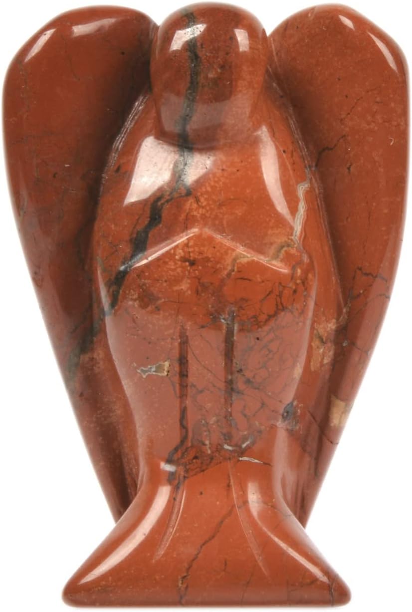 Justinstones Carved Red Jasper Gemstone Peace Angel Pocket Guardian AngelHealing Statue 2 inch