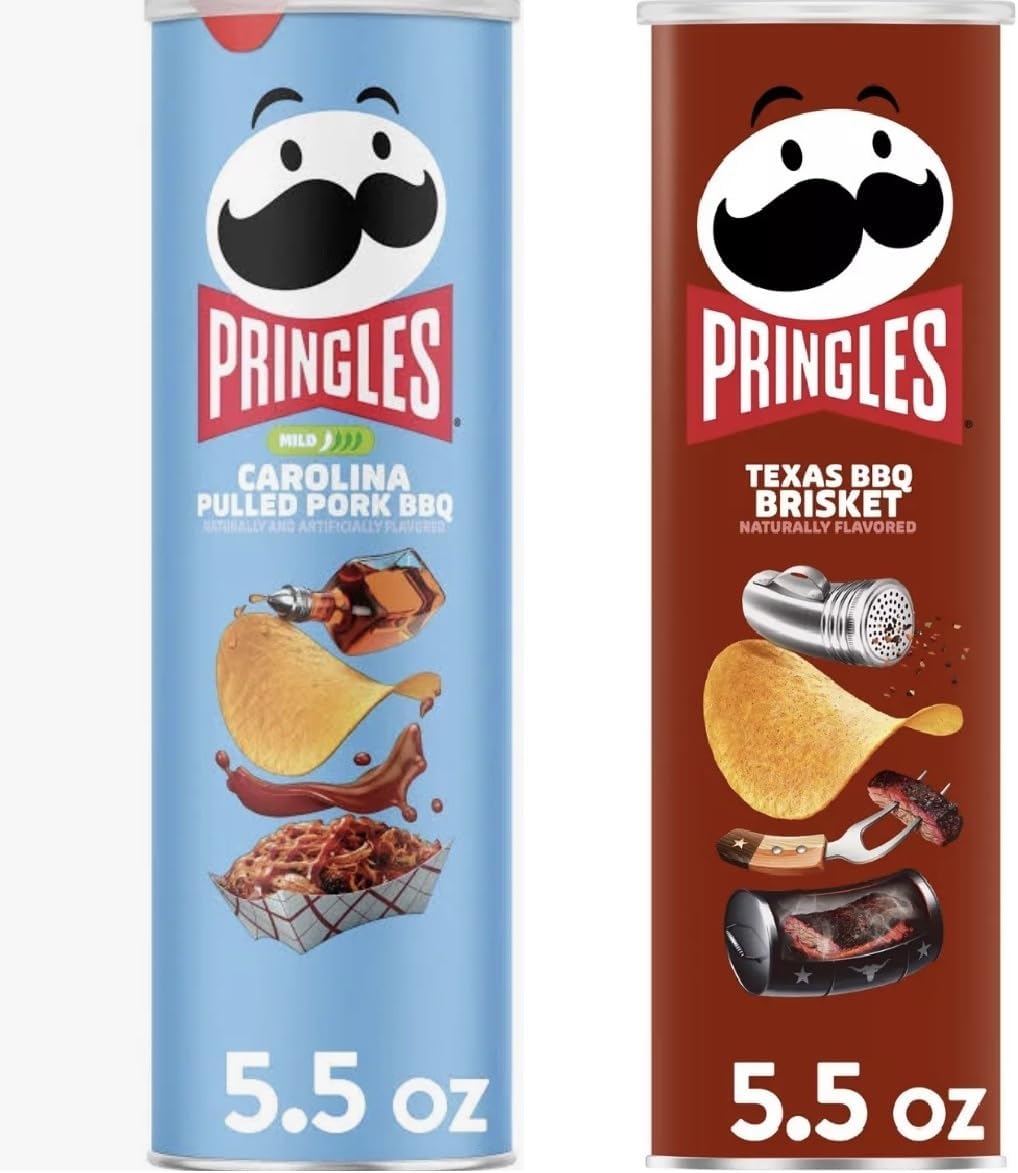 Pringles Potato Chips 5.5oz - 2 cans (Carolina Pulled Pork BBQ & Texas BBQ Brisket)