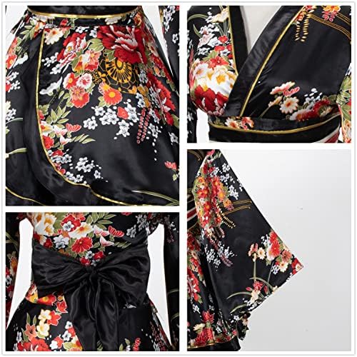 Japanese Anime Women's Dance Kimono Robe Fancy Dress Hand Held Silk Folding Fans Tabi Hairstick Socks Set