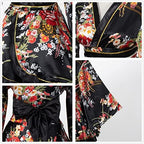 Japanese Anime Women's Dance Kimono Robe Fancy Dress Hand Held Silk Folding Fans Tabi Hairstick Socks Set