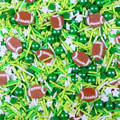 Football Sprinkles for Edible Cake Decorating, Green Sprinkles Mix with Football Edible Rice Paper, 3oz balls Sports Themed Sprinkle for Baking, Cupcakes, Ice Cream, Cookie, Chocolate Decorating