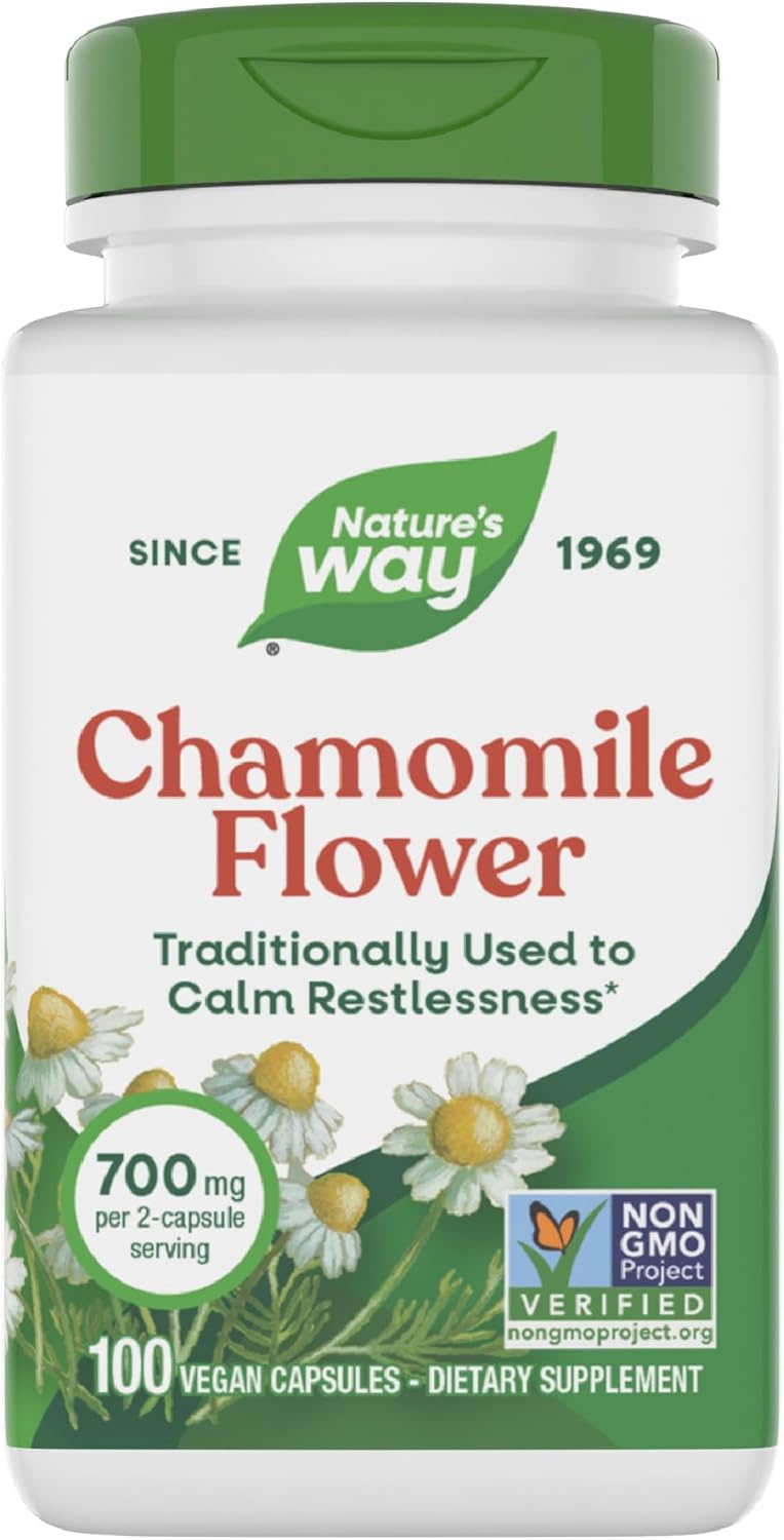 Nature's Way Chamomile Flower - 700 mg per 2-Capsule Serving- Traditional Calming Aid* - Herbal Supplement - Non-GMO Project Verified & Gluten Free - 100 Vegan Capsules