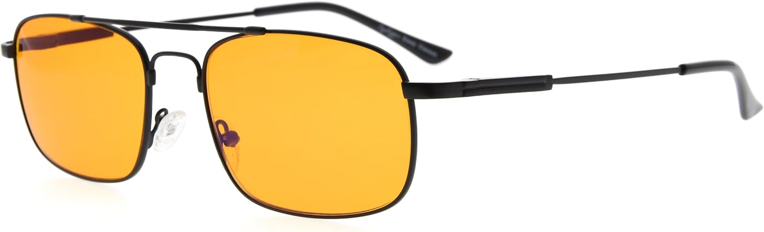 Eyekepper Memory Titanium Sleeping Glasses-Blue Light Blocking 97%-Computer Reading Glasses-Reduce Eyestrain Readers Dark Orange Tinted Lens (Black, 1.25)