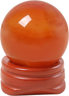 Natural Carnelian Ball with Red Jasper Stand, Healing Crystal Sphere for Home Fengshui Yoga Meditation, Reiki Energy Balancing 1.18”(30mm)