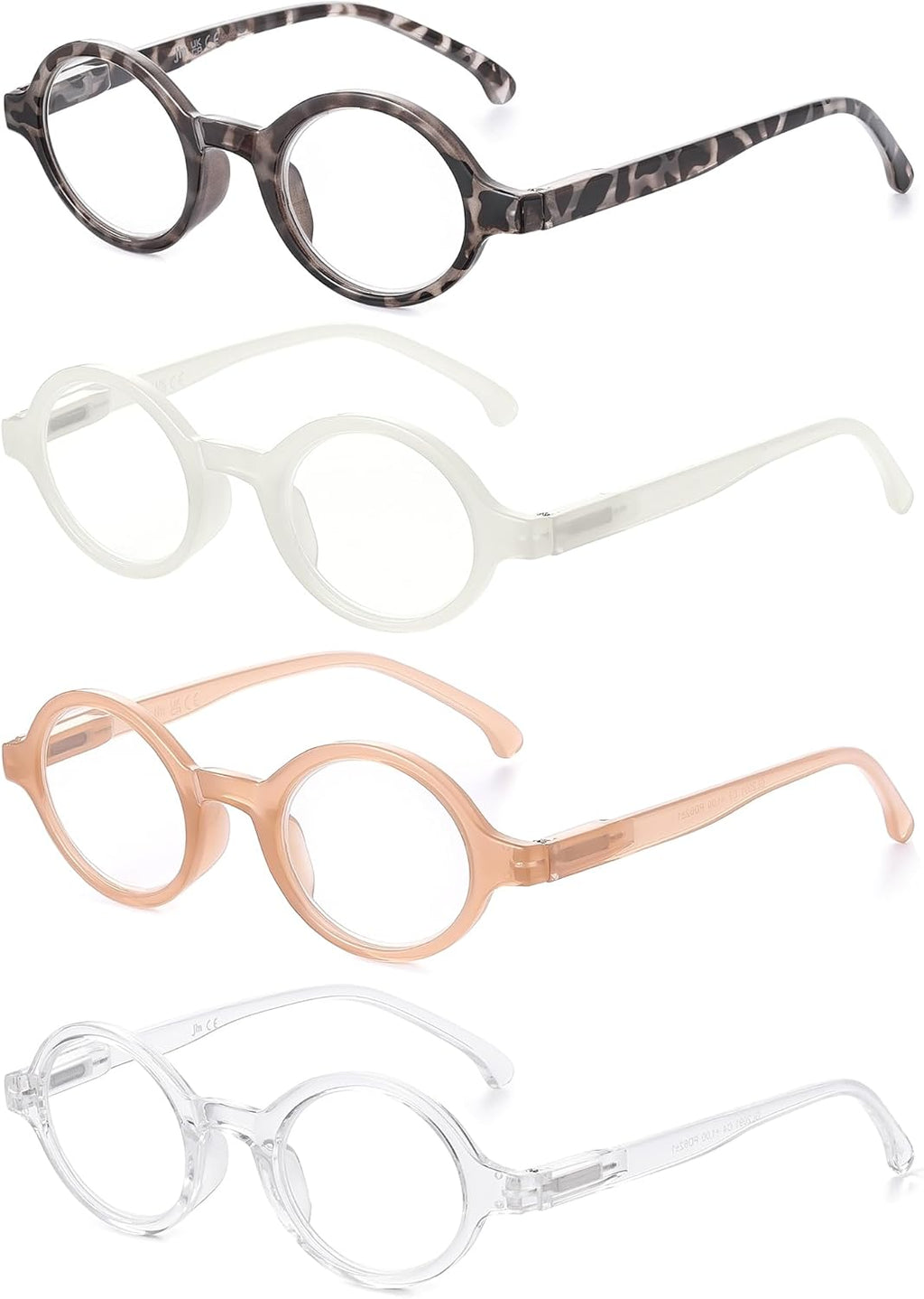 JM Set of 4 Retro Round Reading Glasses Spring Hinge Readers Men Women Glasses for Reading 4 Pack Mix