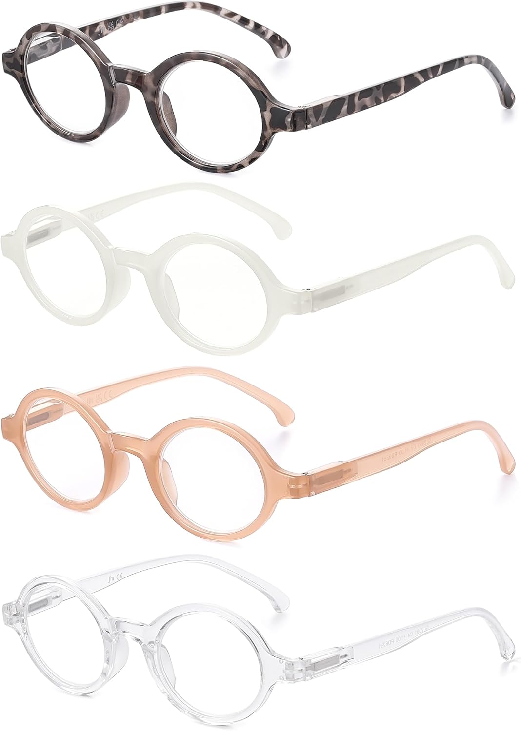 JM Set of 4 Retro Round Reading Glasses Spring Hinge Readers Men Women Glasses for Reading 4 Pack Mix