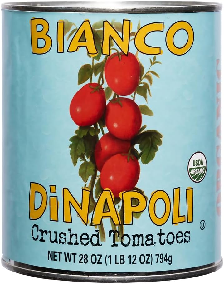 Bianco DiNapoli Organic Crushed Tomato Puree, 28 oz - Canned Vined Ripened Plum Tomatoes, Hand Selected & Grown in California for Pizza, Pasta, Casserole"